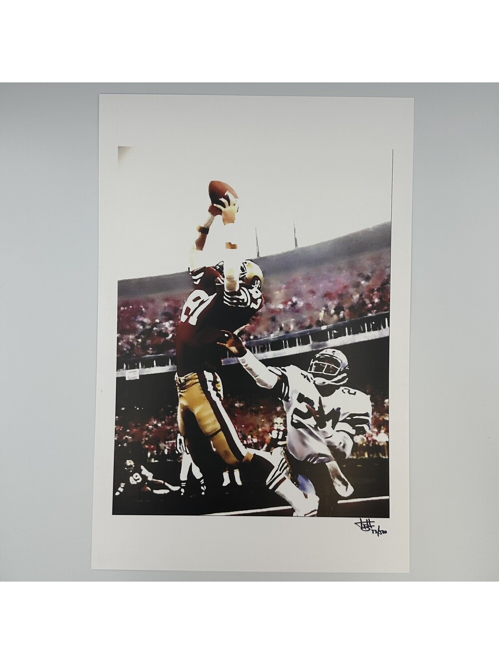 Dwight Clark The Catch 12x18 LE Lithograph by Joshua Barton - 73/500